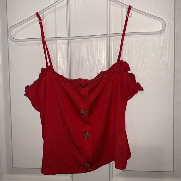 Red Ruffle Crop Shirt - Picture 2 of 5